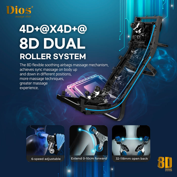 Kahuna Chair Dios Massage Chair 8D AI Dual Air Tech Touch Roller SL-track with Brain Relaxation Program Dios-1288 Black