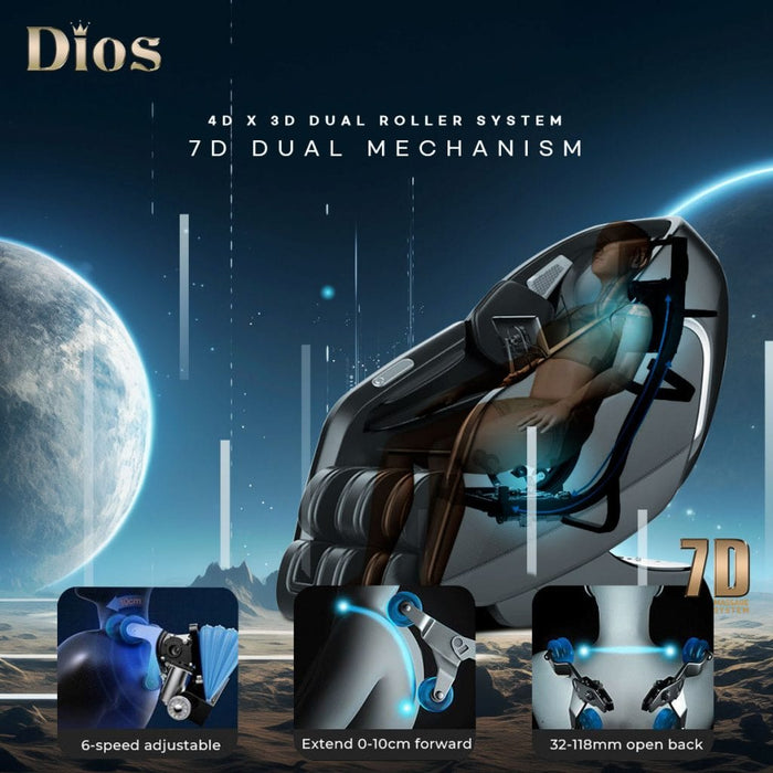 Kahuna Dios Massage Chair 7D Dual Core Air Roller SL-track with 3D Calf Kneading - Dios-7300